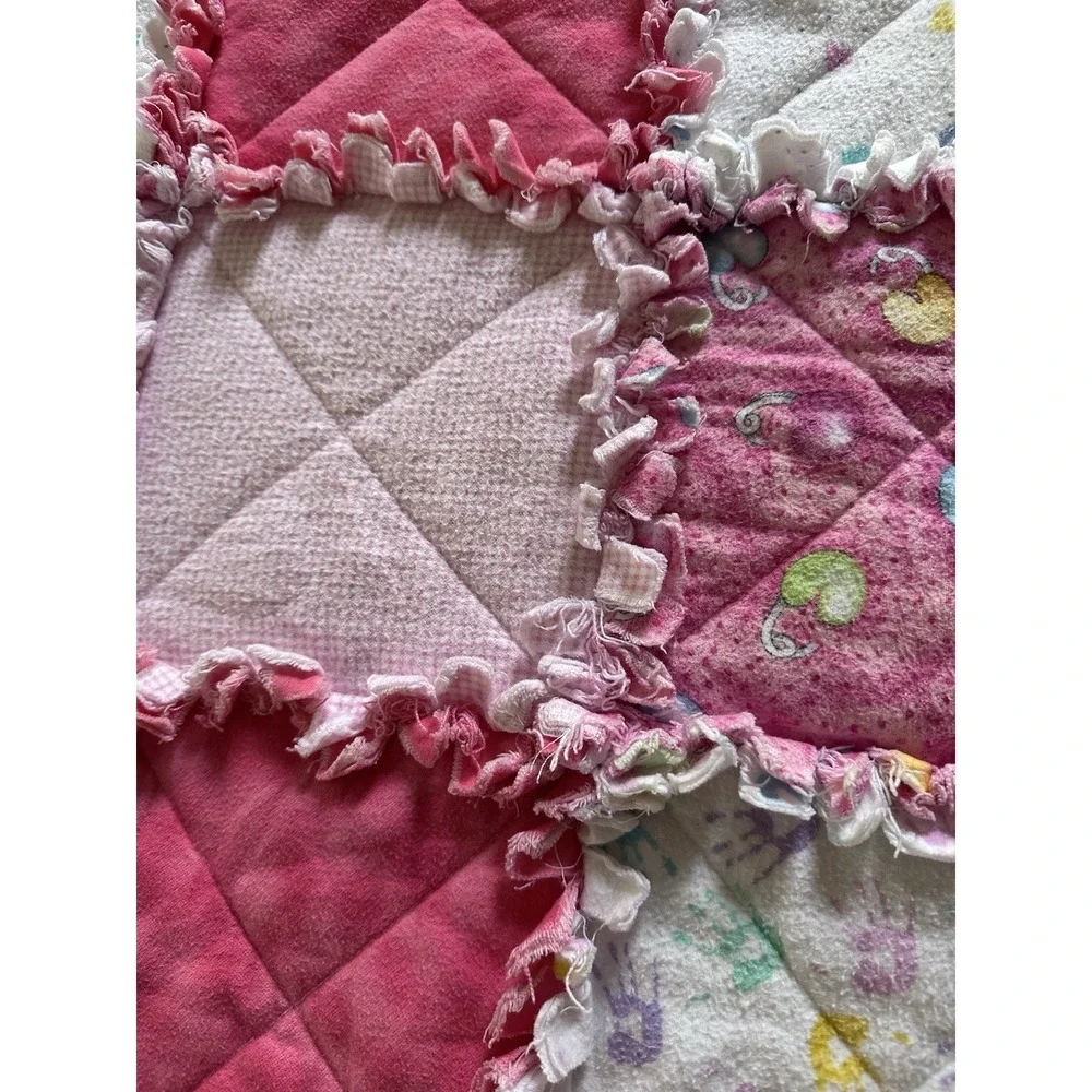 Handmade Baby Rag Quilt Blanket Pink Flannel Patchwork Lovey 35x50